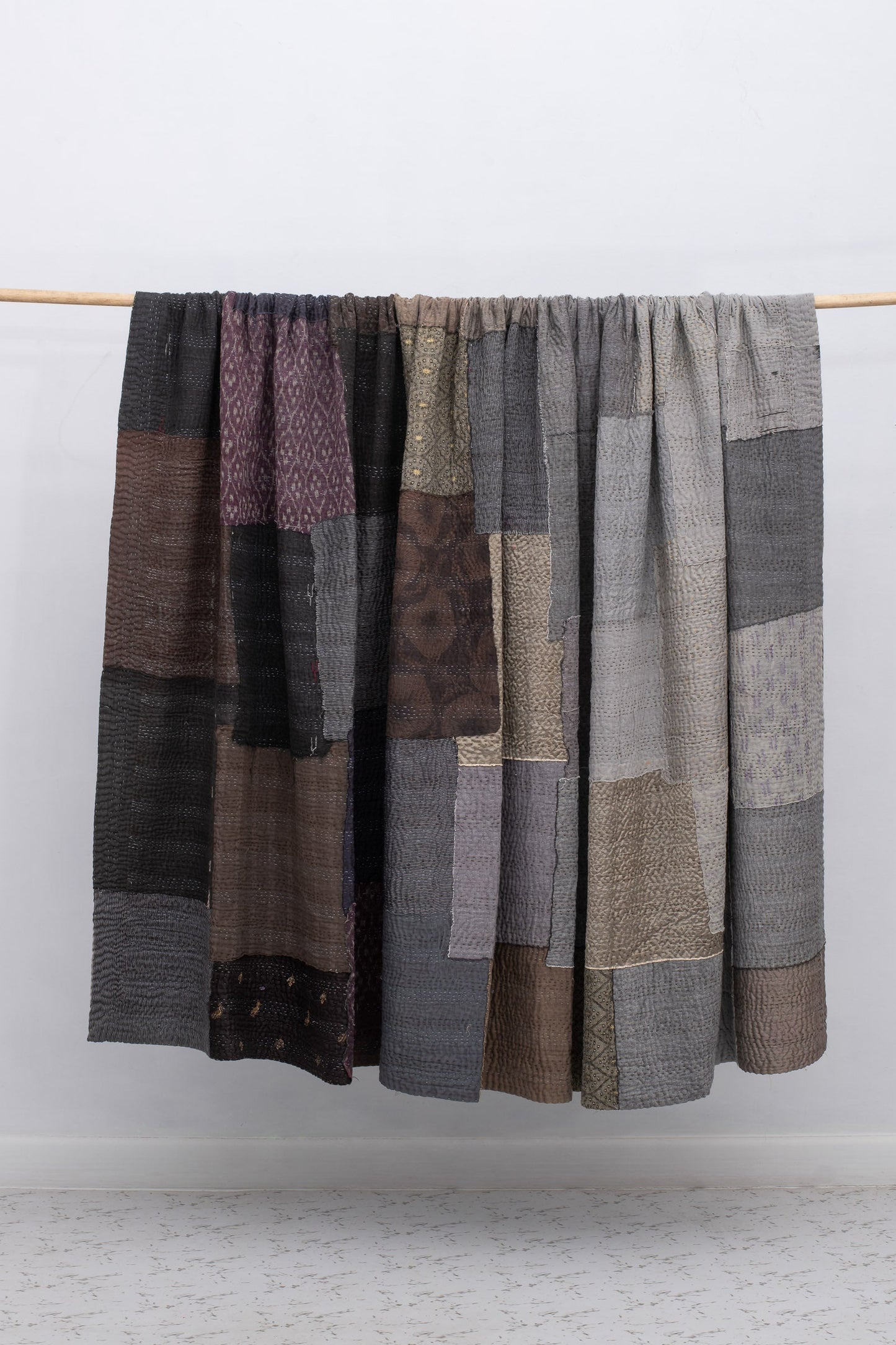 Ombre fray patch  kantha quilt  Yellowstone -gray