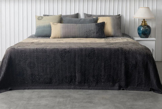 Ombre fray patch  kantha quilt  Yellowstone -gray