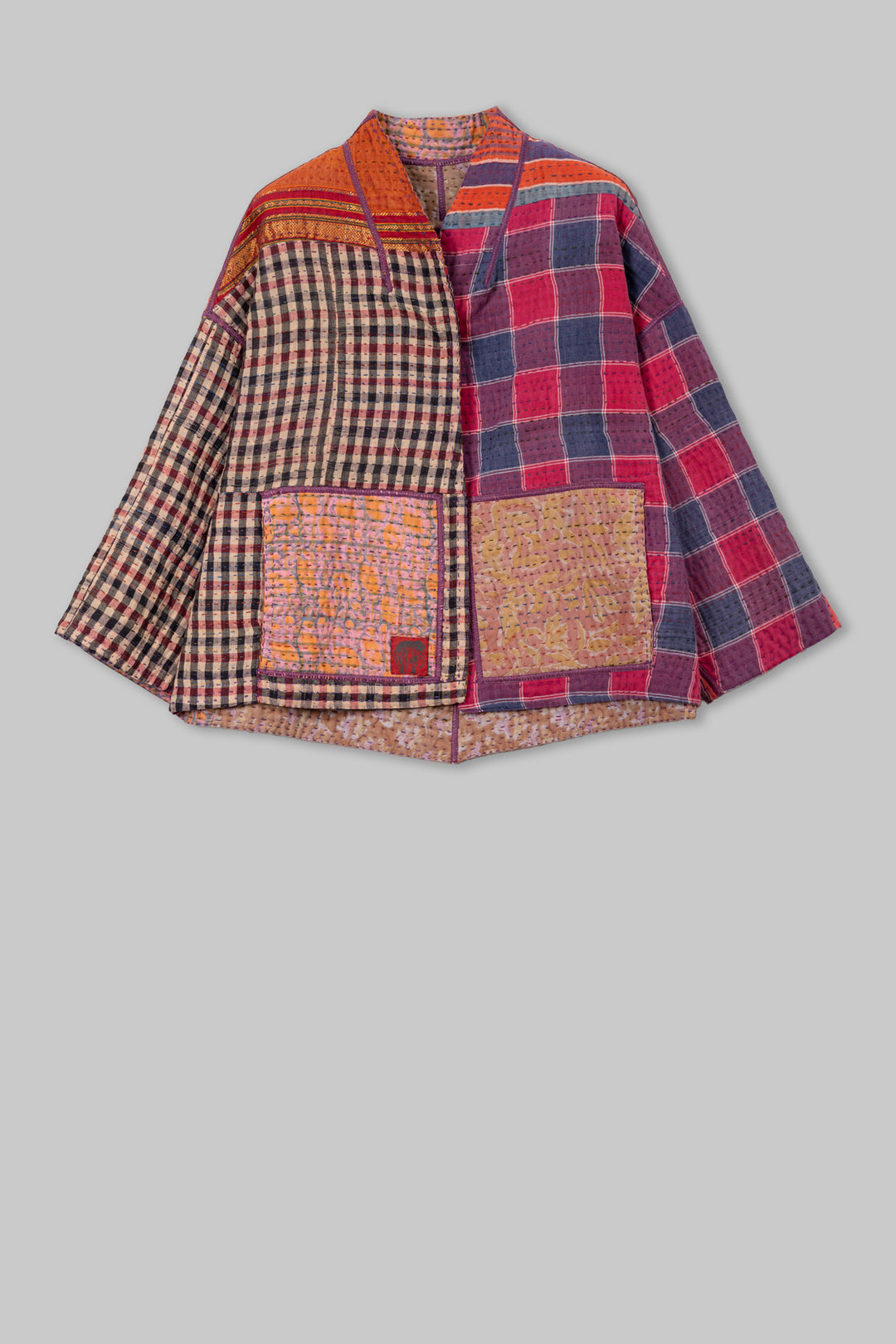 Lotus Veda Kantha Stand Collar Cropped JKT