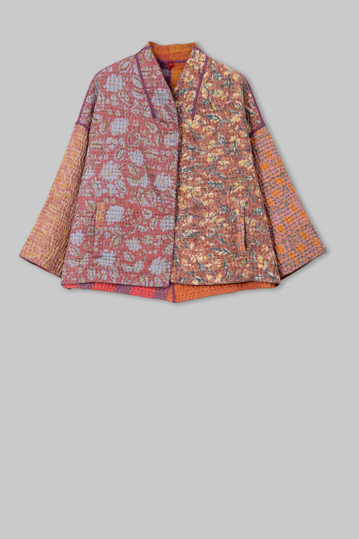 Lotus Veda Kantha Stand Collar Cropped JKT