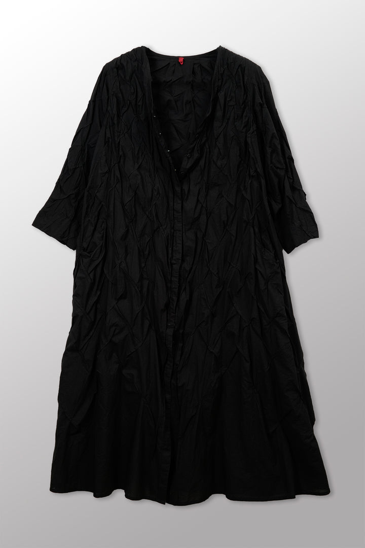 Wavy Tuck Polished Cotton A-Line Dress