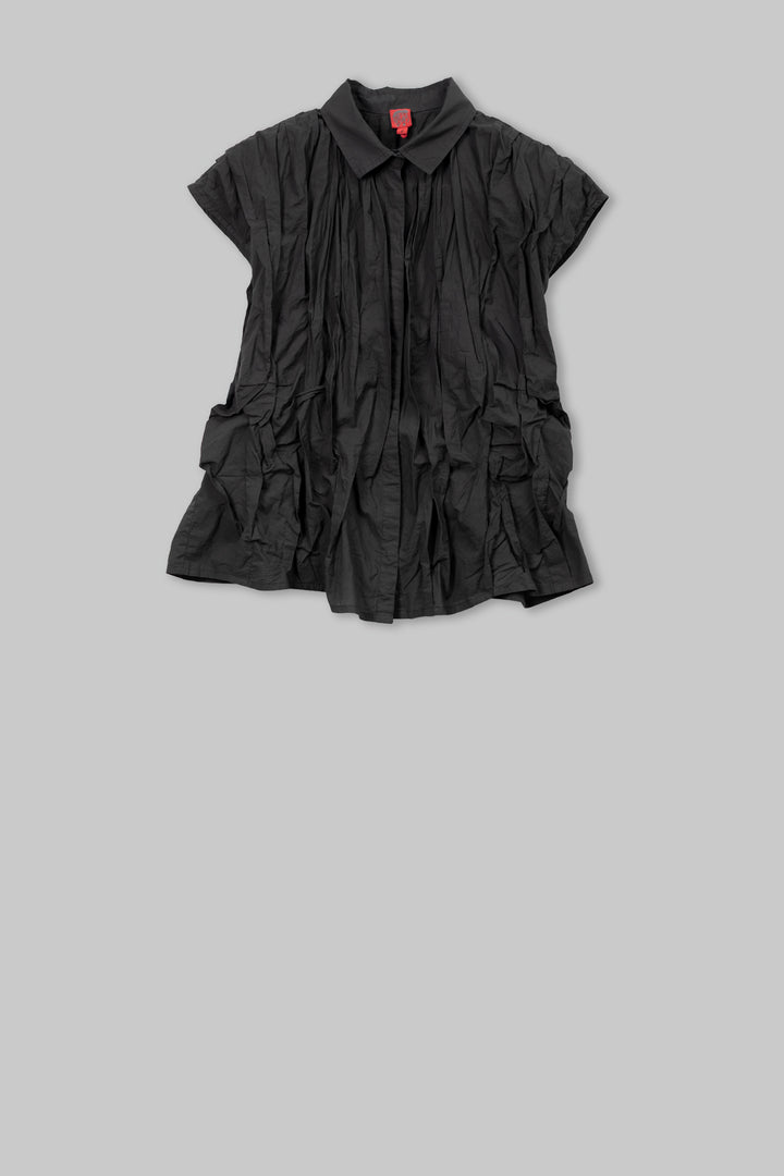 Wavy Tuck Polished Cotton French Sleeve Shirt