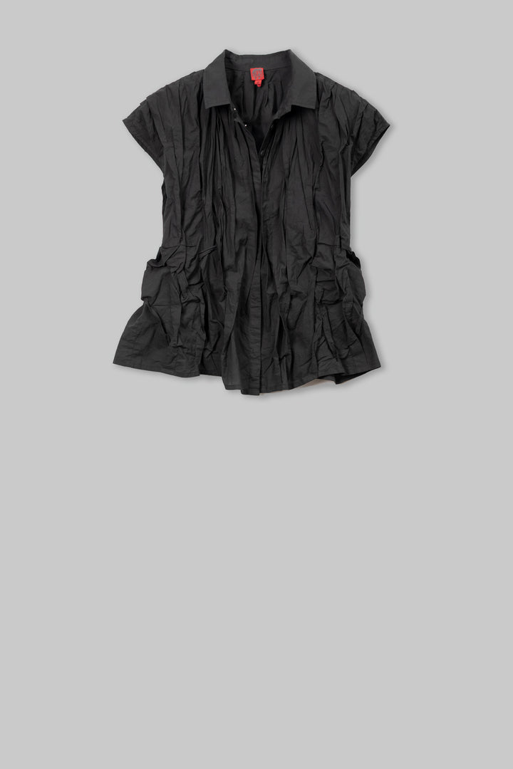 Wavy Tuck Polished Cotton French Sleeve Shirt