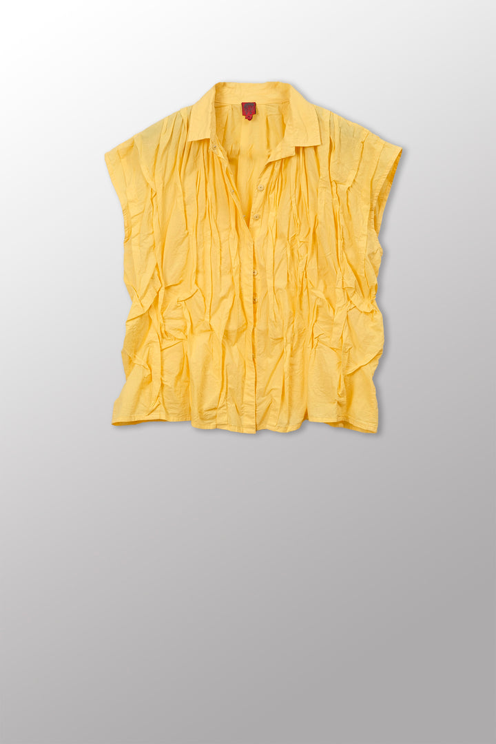 Wavy Tuck Polished Cotton French Sleeve Shirt
