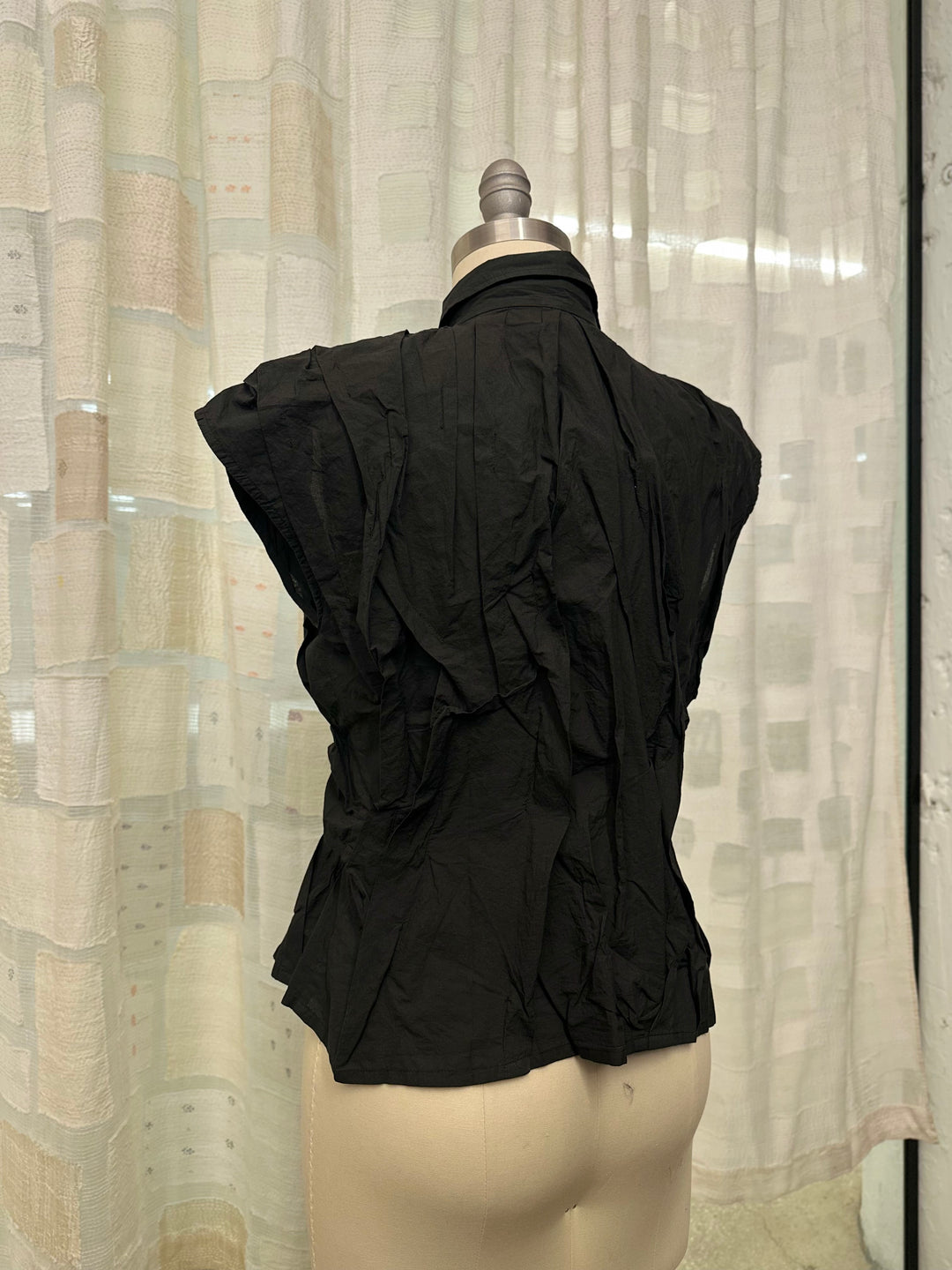 POLISHED COTTON WAVY FRENCH SLEEVE SHIRT - wl1569-blk -