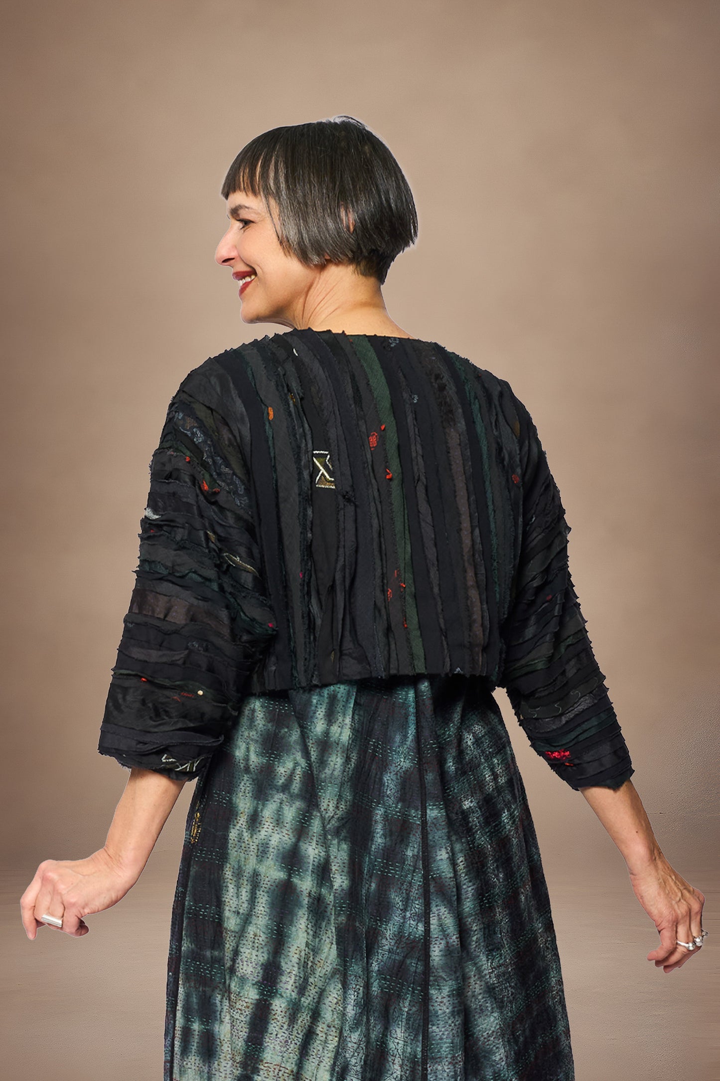 WAVY STRIPE KANTHA DOLMAN SLV. JACKET - wv2j110-blk -