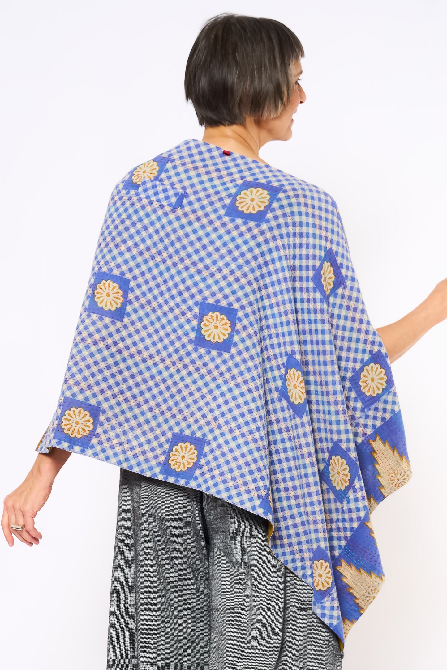 VINTAGE COTTON KANTHA LONG CAPE - cv2841-mlt -