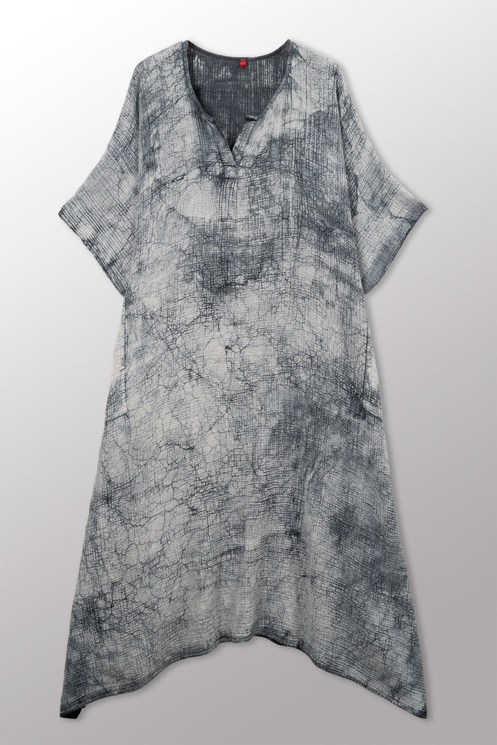MUD DYE RIPPLE KANTHA KAFTAN DRESS - yp2468-gry -