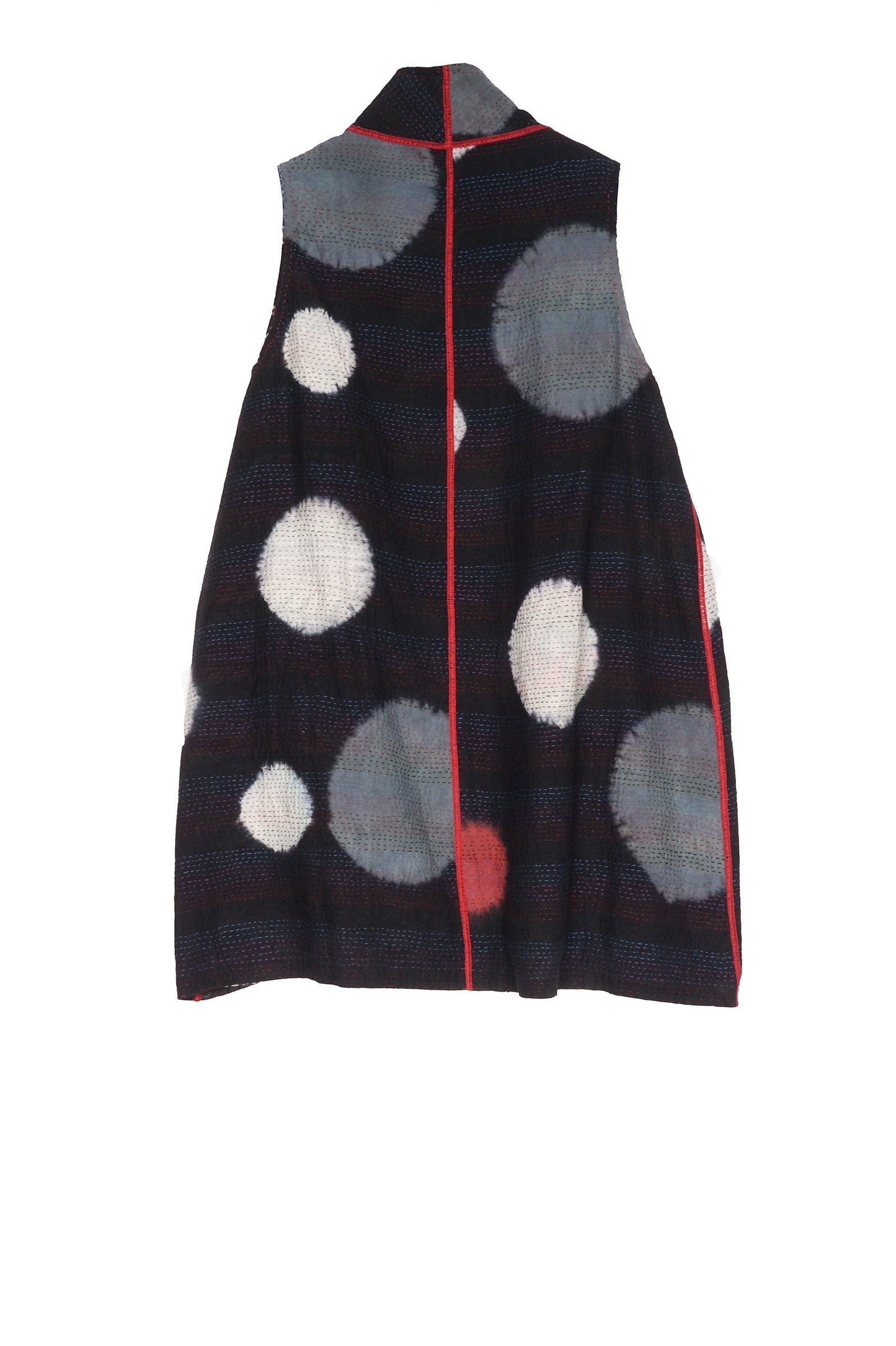 PATCH & CIRCLE PRINT KANTHA WING COLLAR VEST - pc2207-blk -