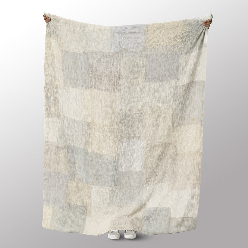 Grey Mist Fray Patch Kantha Quilts