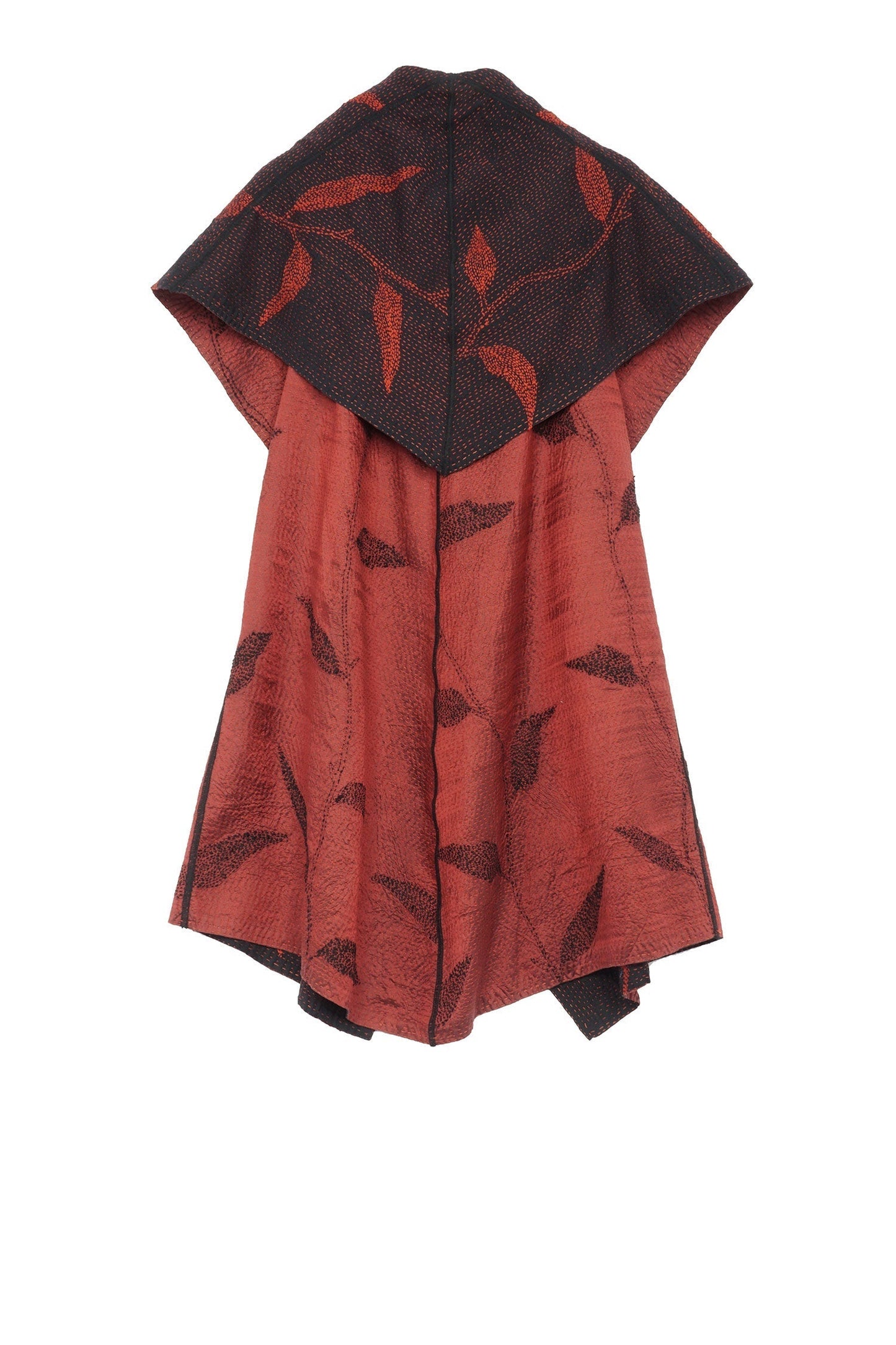 NIGHT BAMBOO SILK COTTON KANTHA CIRCULAR VEST - nb2201-red -