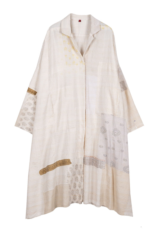 FRAYED PATCH KANTHA OVERSIZE DRESS - fi2432-ivy -