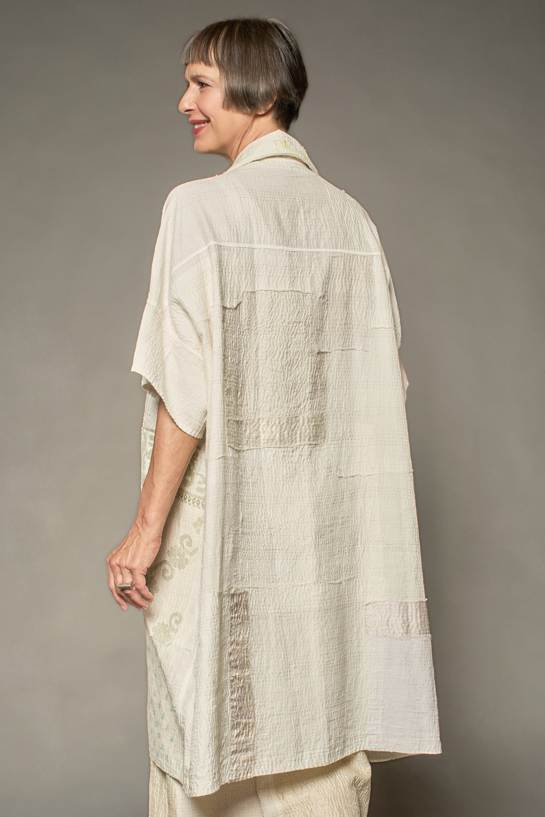 FRAYED PATCH KANTHA WIDE SHIRT DRESS - fi2448-ivy -