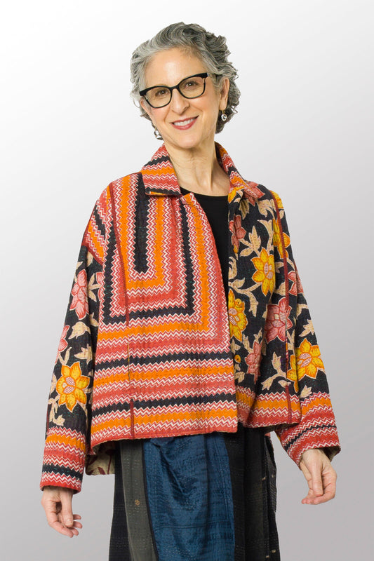 VINTAGE COTTON KANTHA CROPPED SHIRT JACKET - cv4075-0012a -