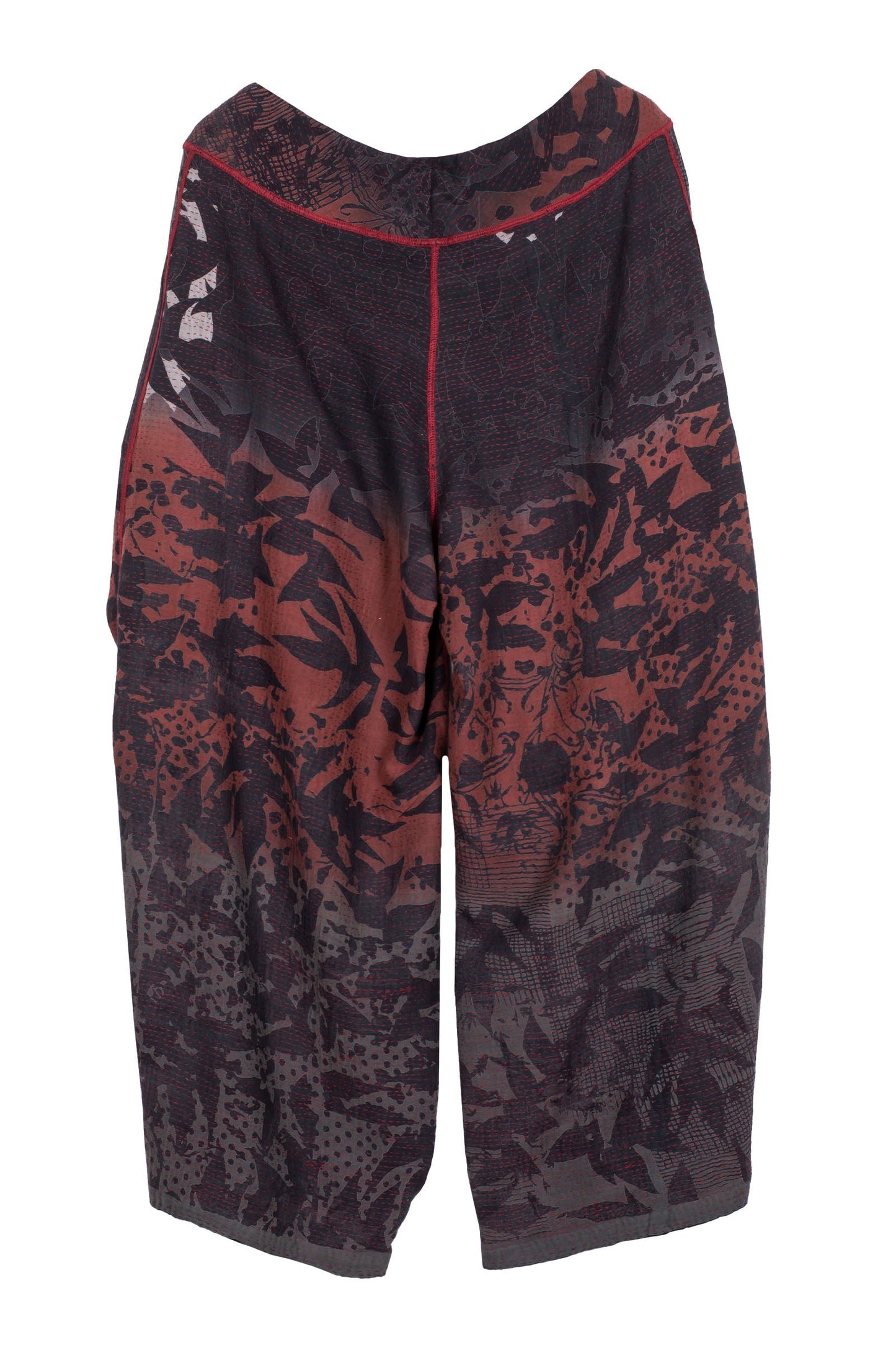 MONOTONE TWILIGHT PRINT KANTHA KNEE TUCKED PANTS - tp2625-red -