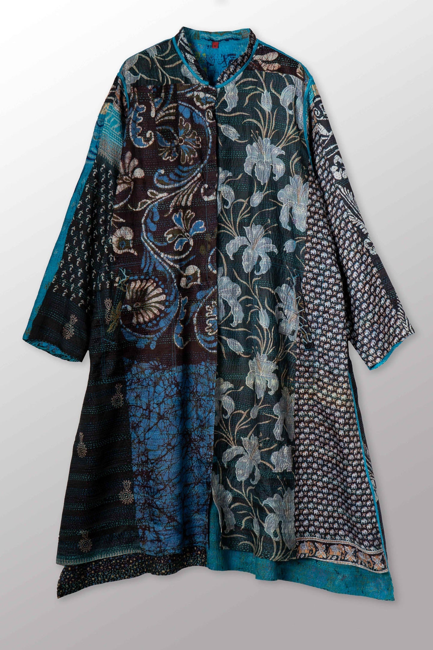 VINTAGE SILK KANTHA KAFTAN COAT - sv2343-0001m -