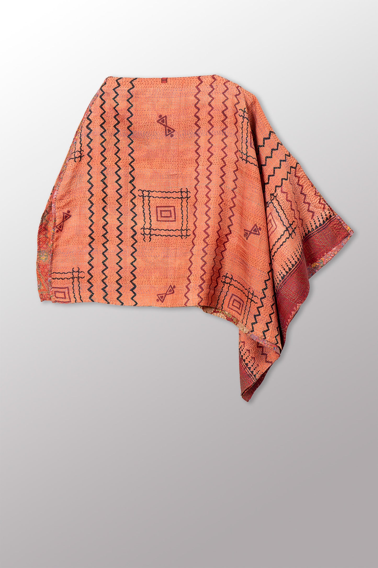 VINTAGE SILK KANTHA LONG CAPE - sv2841-0013a -