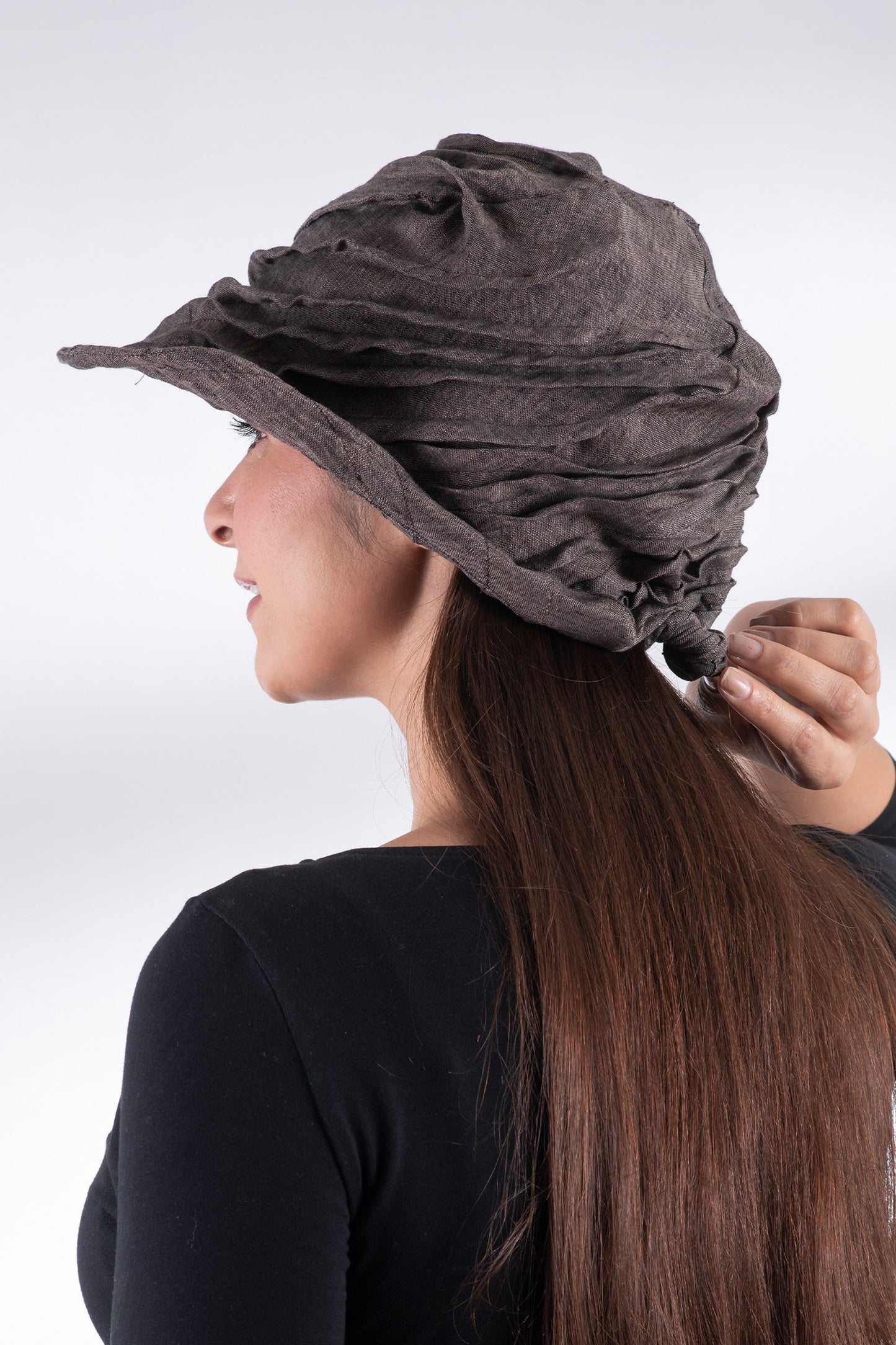 LINEN TWIST TUCKED BRIM HAT - ln1886-brn -