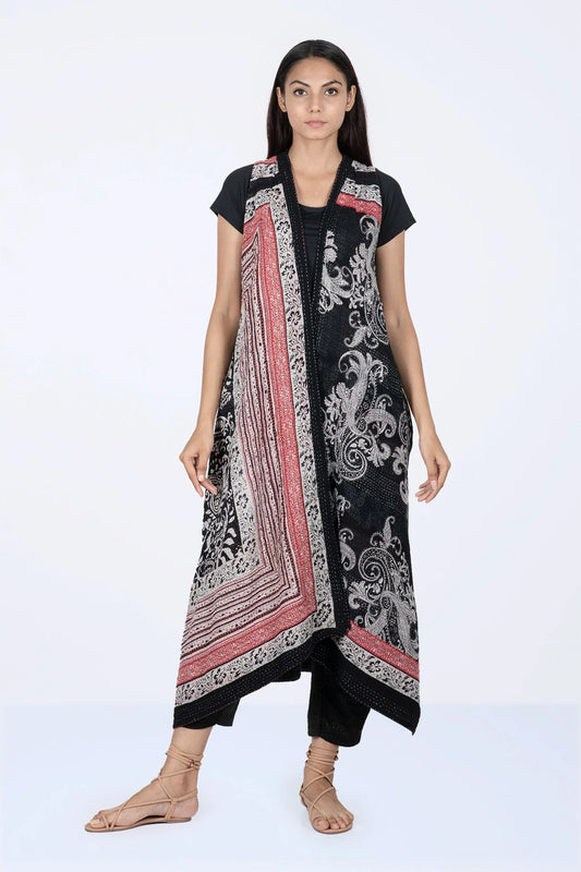 PAISLEY & PATCH KANTHA BACK PLEATED VEST MAXI - py4222-blk -