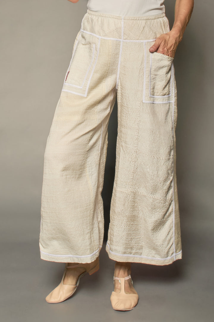 JAIPUR WHITE KANTHA MID RISE WIDE LEG PANTS - jw2665-ivy -