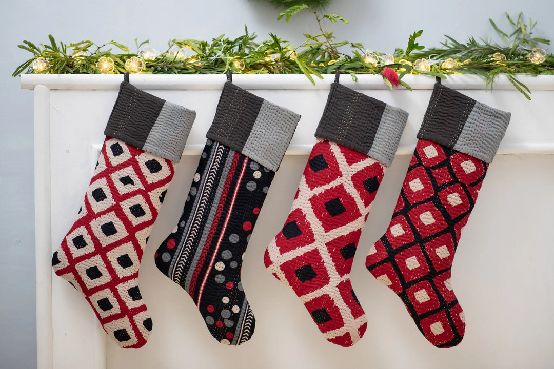 Monotone Ikat Kantha Stocking-Black