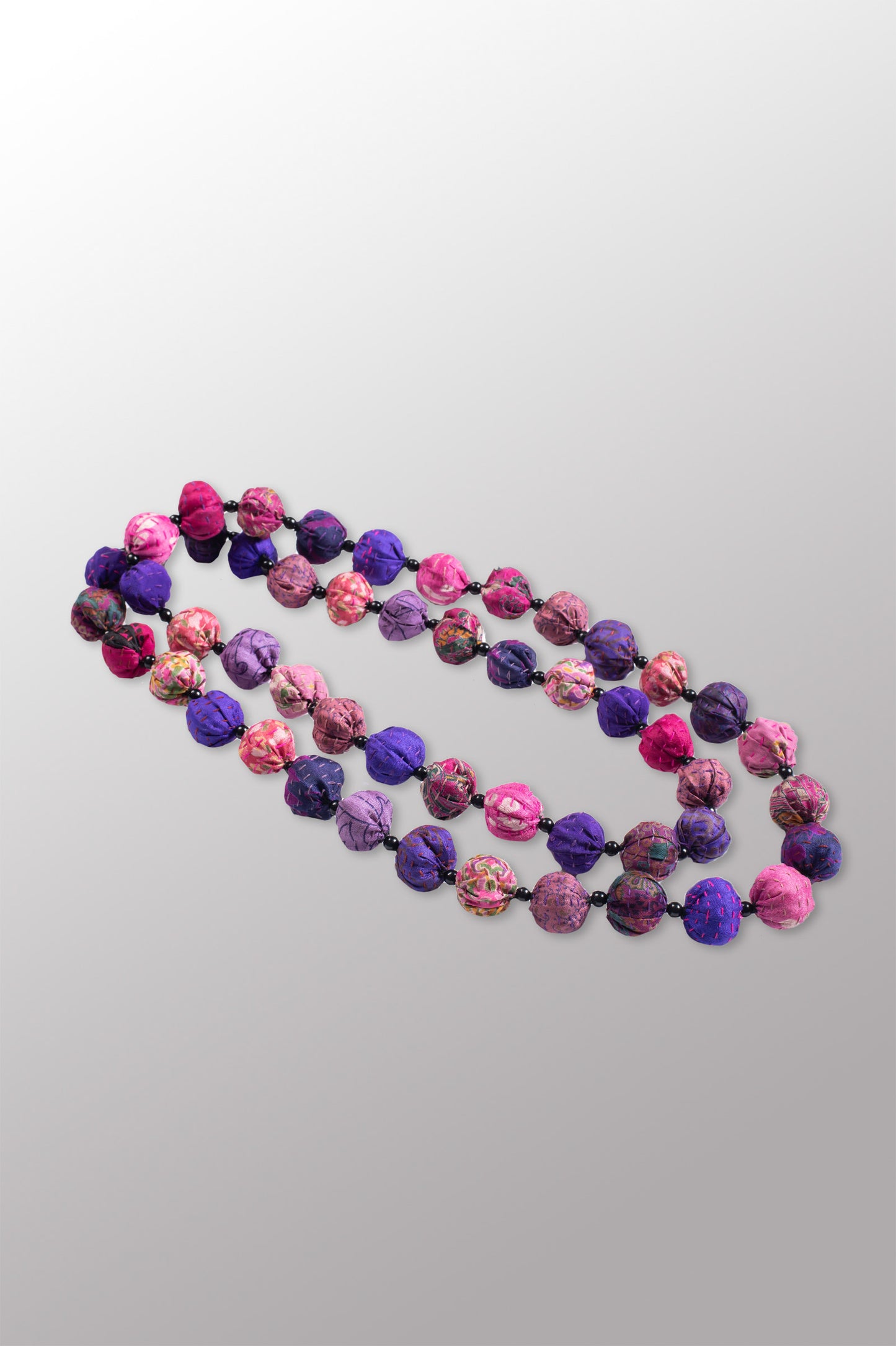 VINTAGE SILK KANTHA SMALL NUTS LONG NECKLACE - sv2706-ppl -