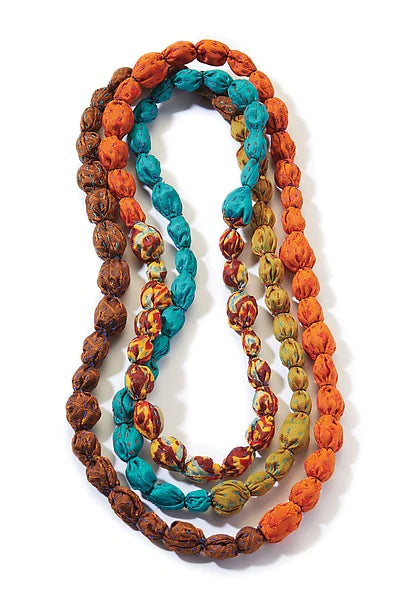 VINTAGE SILK KANTHA TIE-BEADS LONG NECKLACE - sv2707-mor -
