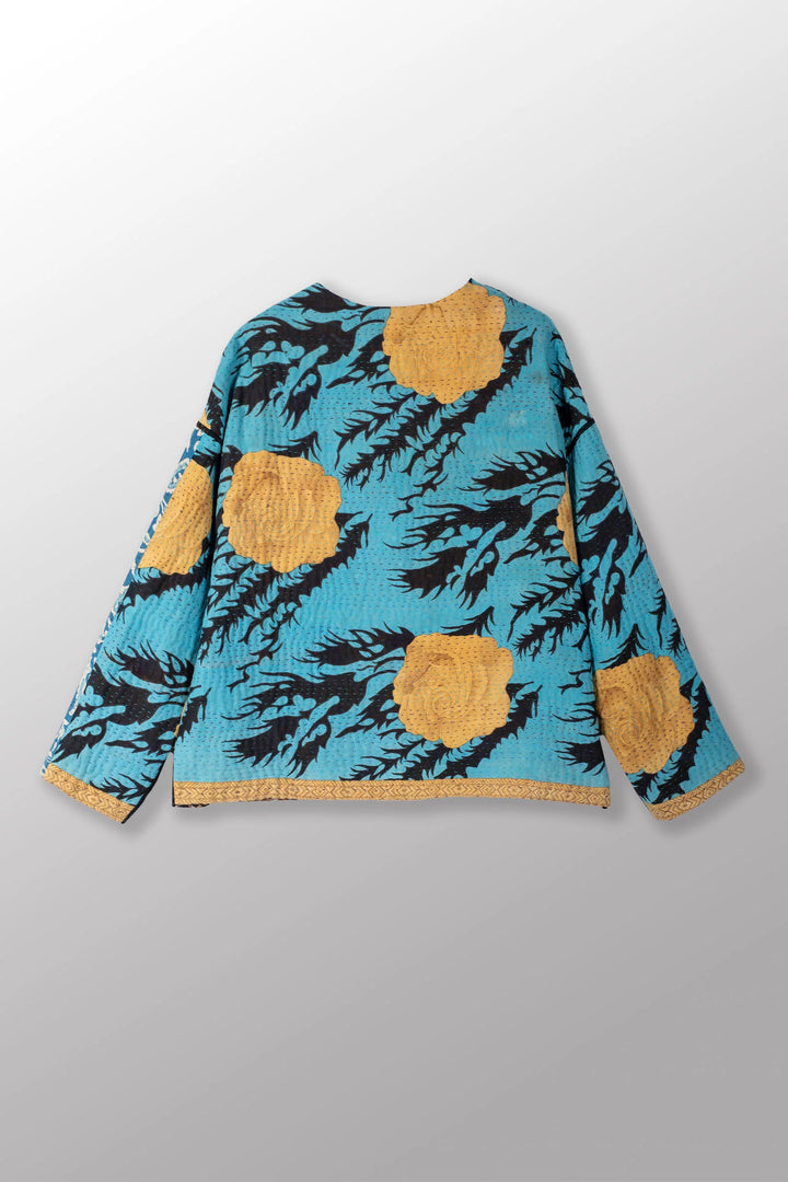VINTAGE COTON KANTHA COL ROND VESTE COURTE - cv4053-0061a -