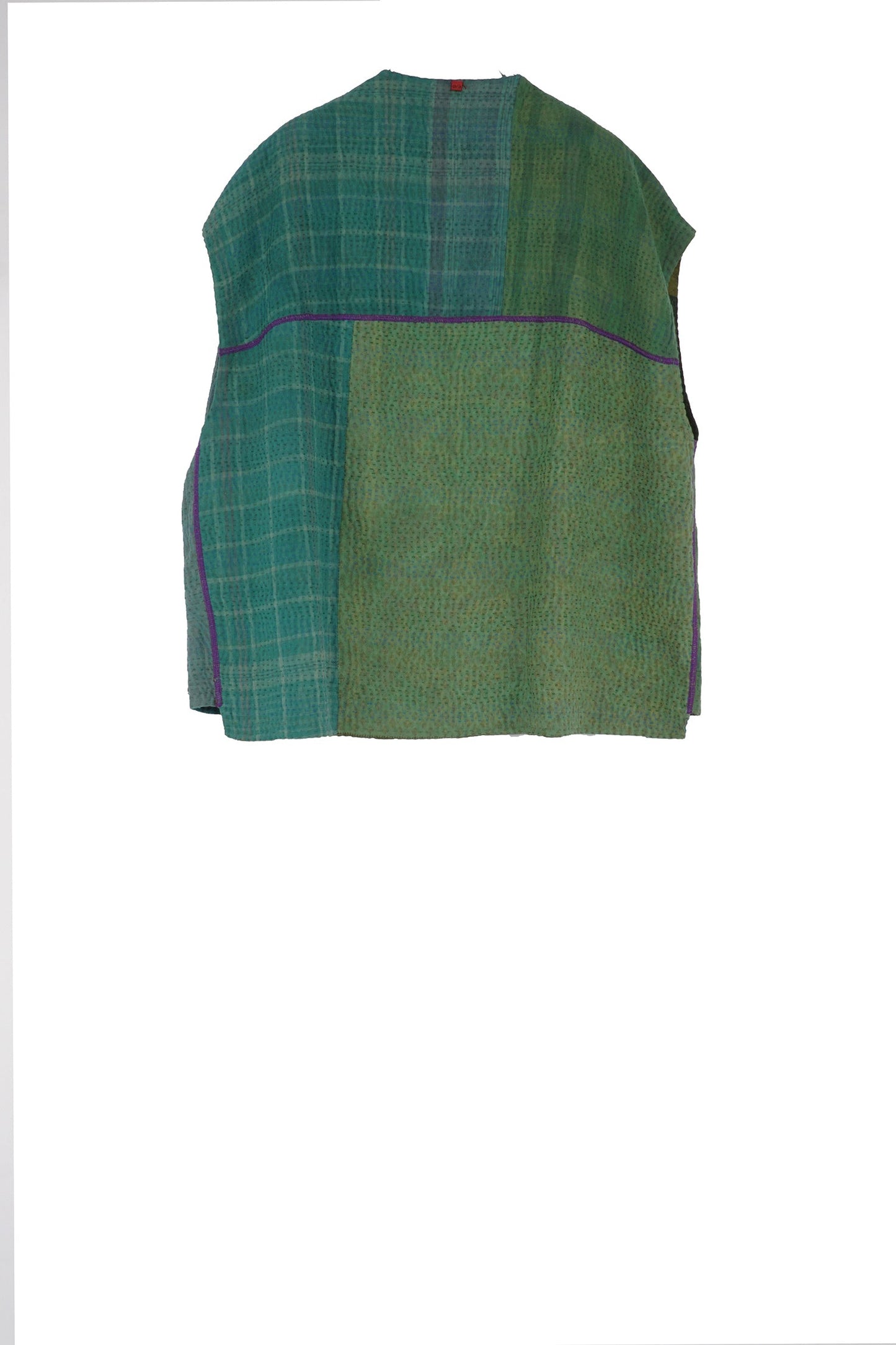 OMBRE PATCHED KANTHA V-NECK BOXY VEST - op4224-grn -