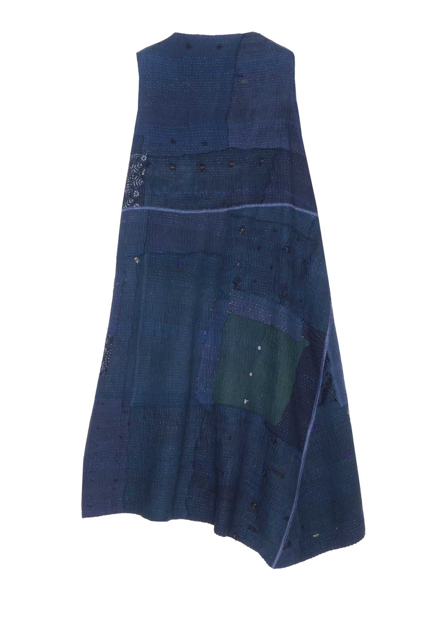 INDIGO WHITE FRAYED PATCH KANTHA WRAP VEST - iw4213-nvy -