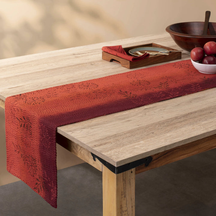 Ombre Patch Kantha Table Runner - Orange