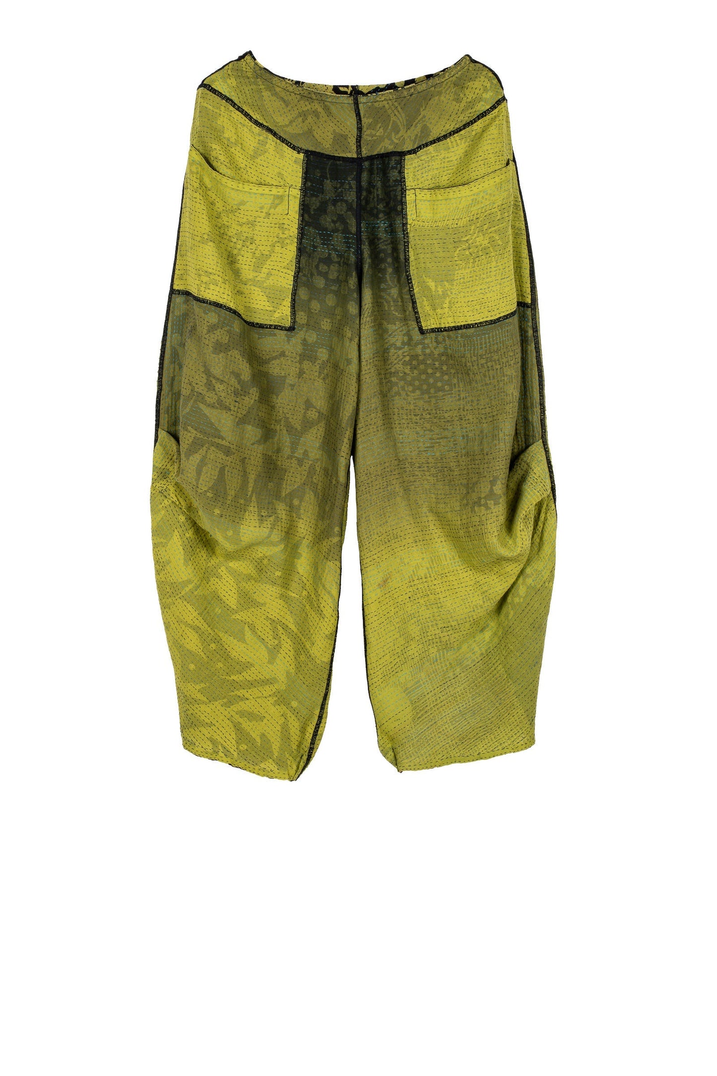 MONOTONE TWILIGHT PRINT KANTHA KNEE TUCKED PANTS - tp2625-cha -