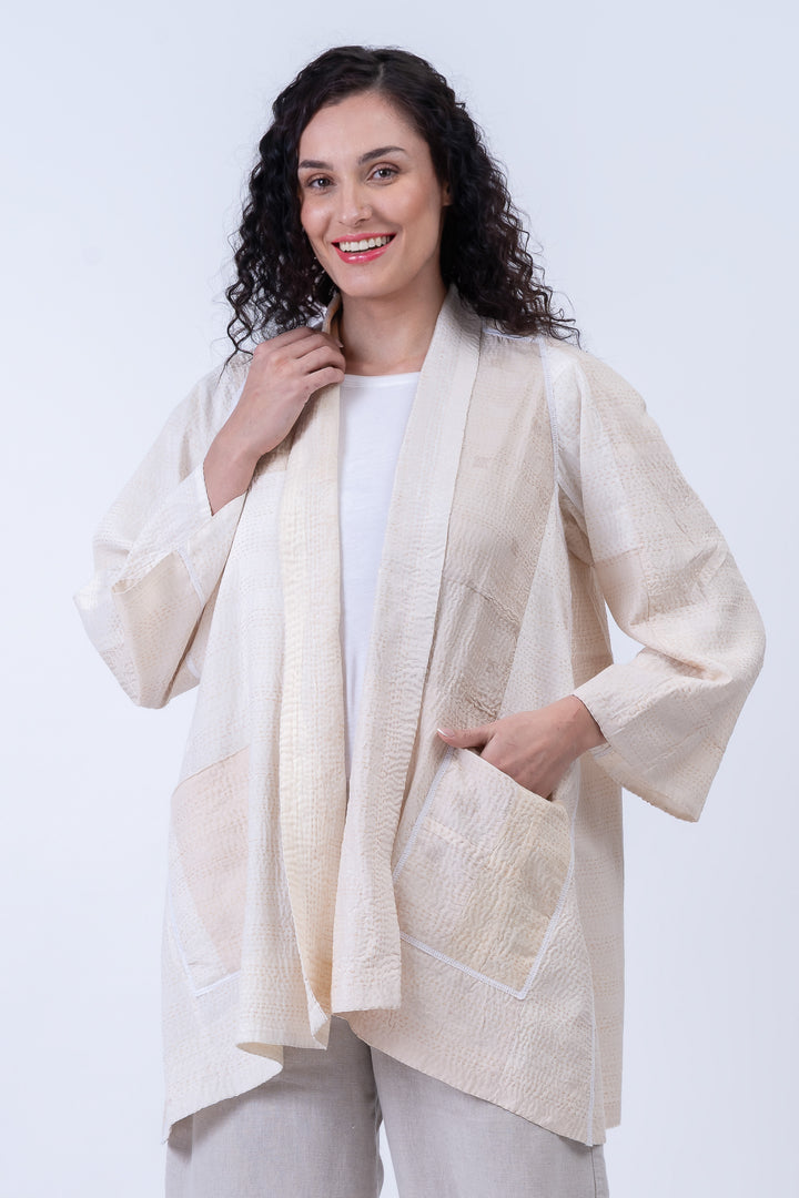 JAIPUR WHITE KANTHA A-LINE JKT - jw2003-ivy -