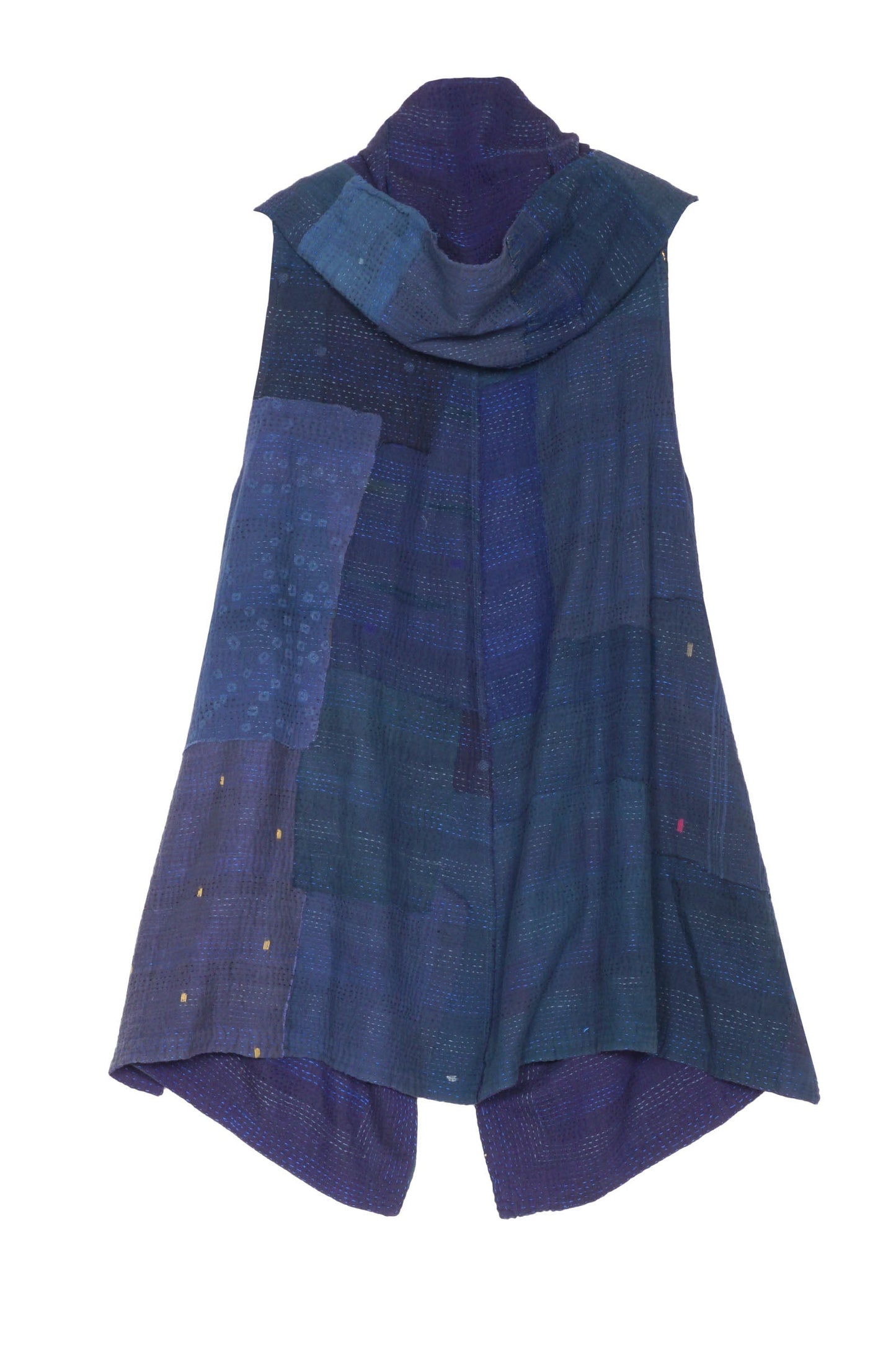 FRAYED PATCH KANTHA HOODED VEST - fi2220-nvy -