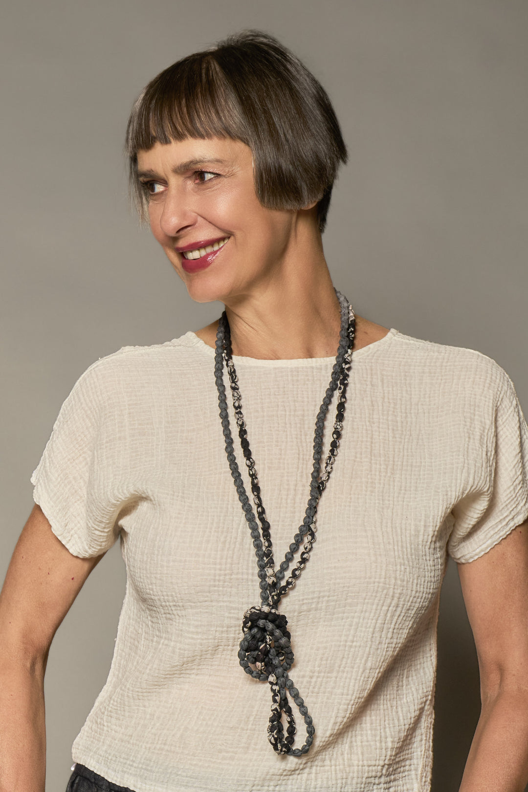 VINTAGE SILK KANTHA 2 STRAND NECKLACE - sv2733-gry -