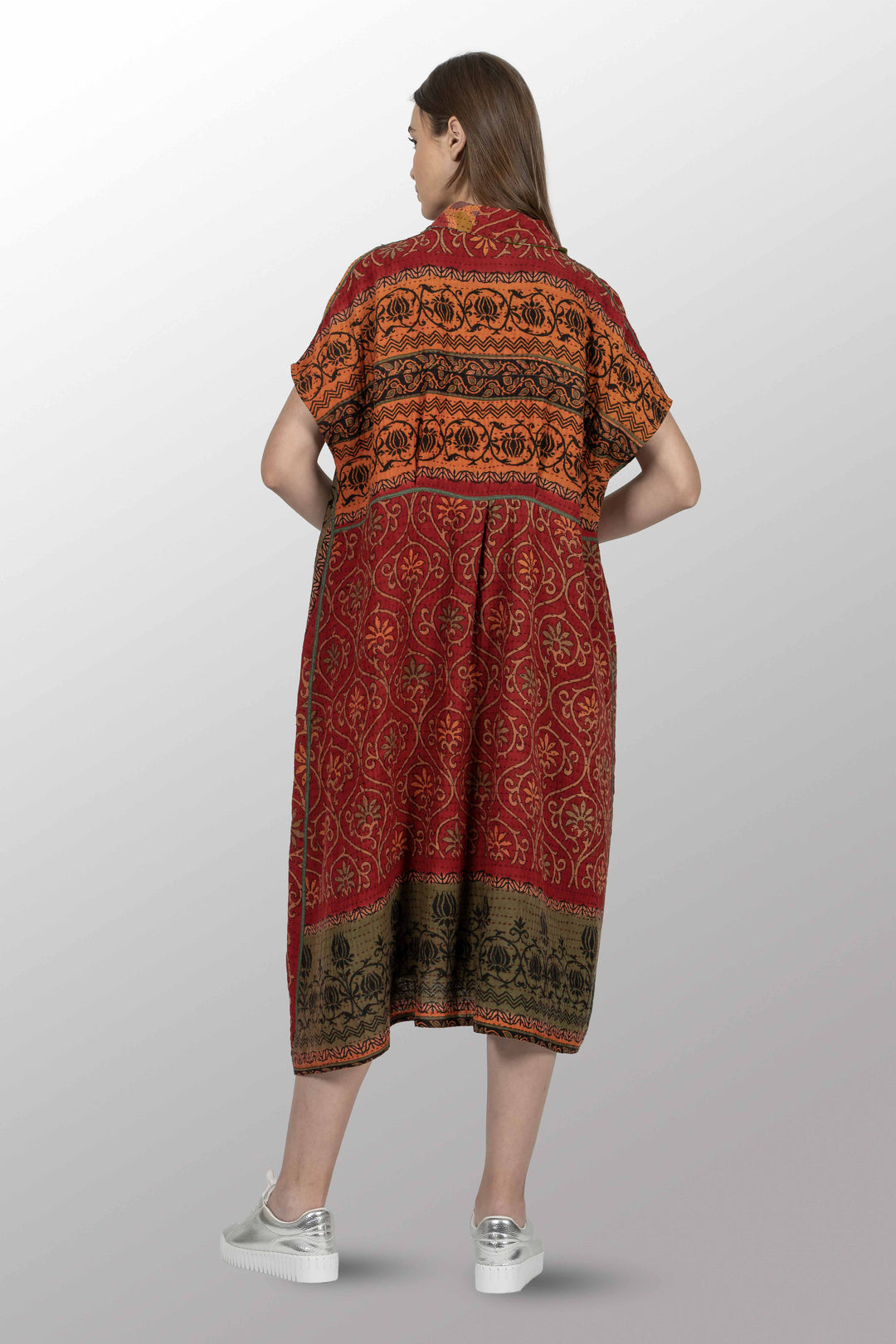 ROBE VINTAGE EN COTON BBK KANTHA AVEC COL ET MANCHES FRANÇAISES - bl-bb2458-0001s -