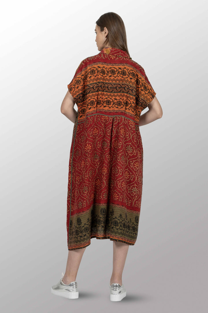 ROBE VINTAGE EN COTON BBK KANTHA AVEC COL ET MANCHES FRANÇAISES - bl-bb2458-0001s -