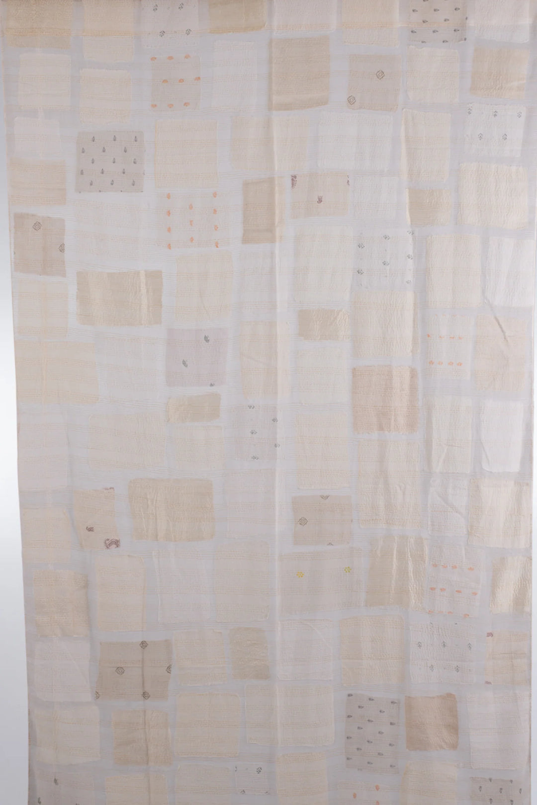 Mosaic Fray Patch Kantha Curtain - White