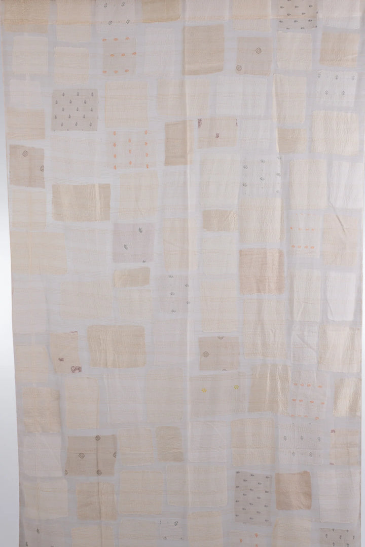 Mosaic Fray Patch Kantha Curtain - White