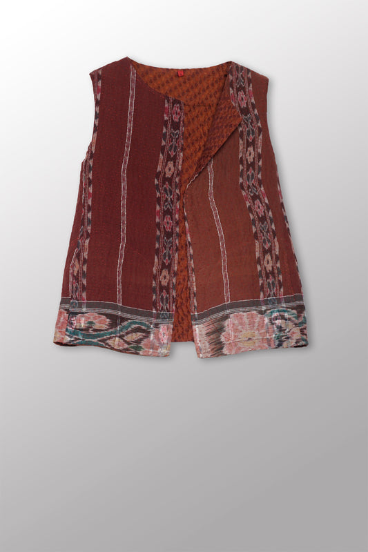 JACQUARD WITH WOVEN KANTHA CREW NECK FITTED VEST - jq5228-0003s -
