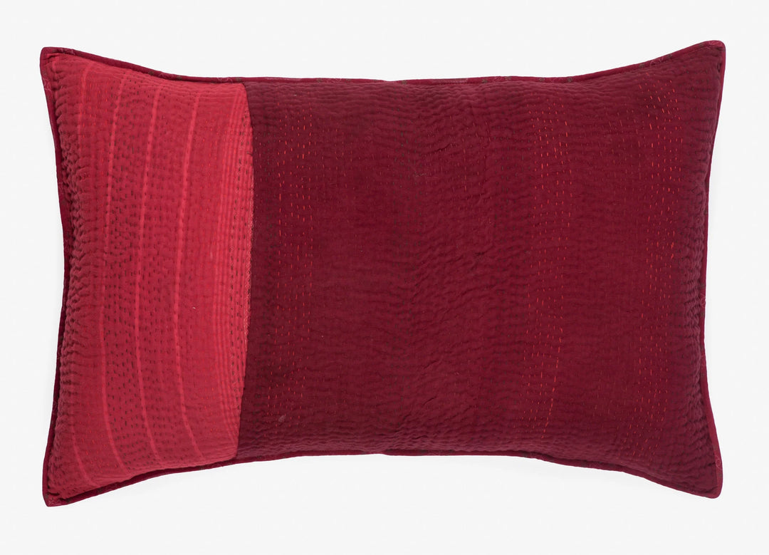 Landscape Fray Patch vintage Kantha Pillow - Red