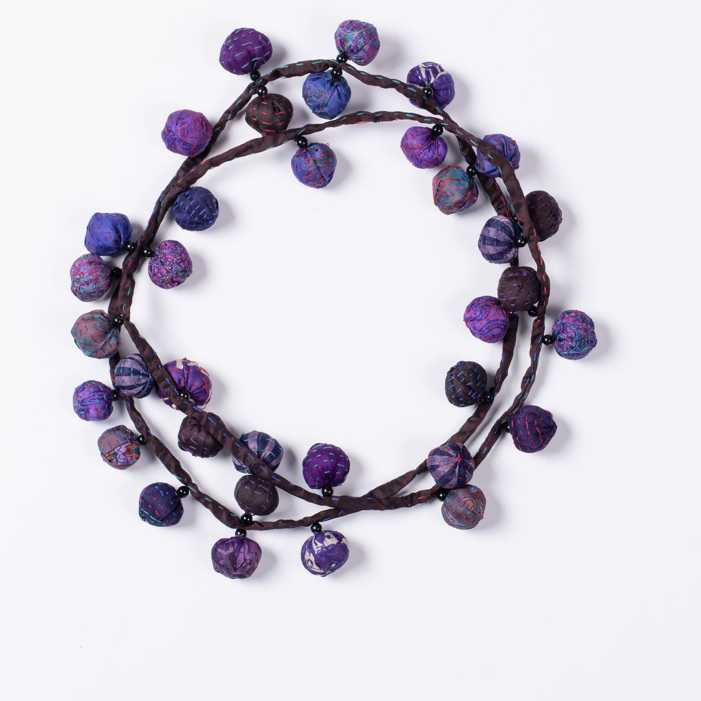 VINTAGE SILK KANTHA TWIGG LONG NECKLACE - sv2720-prp -