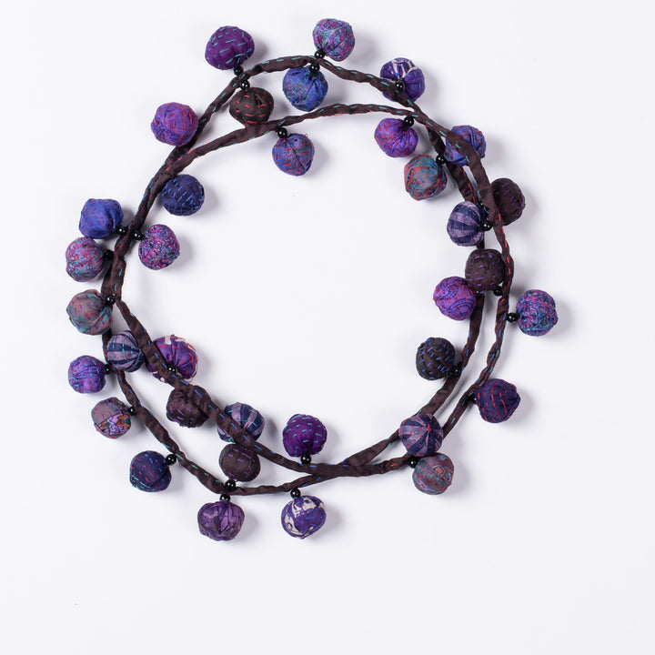 VINTAGE SILK KANTHA TWIGG LONG NECKLACE - sv2720-prp -