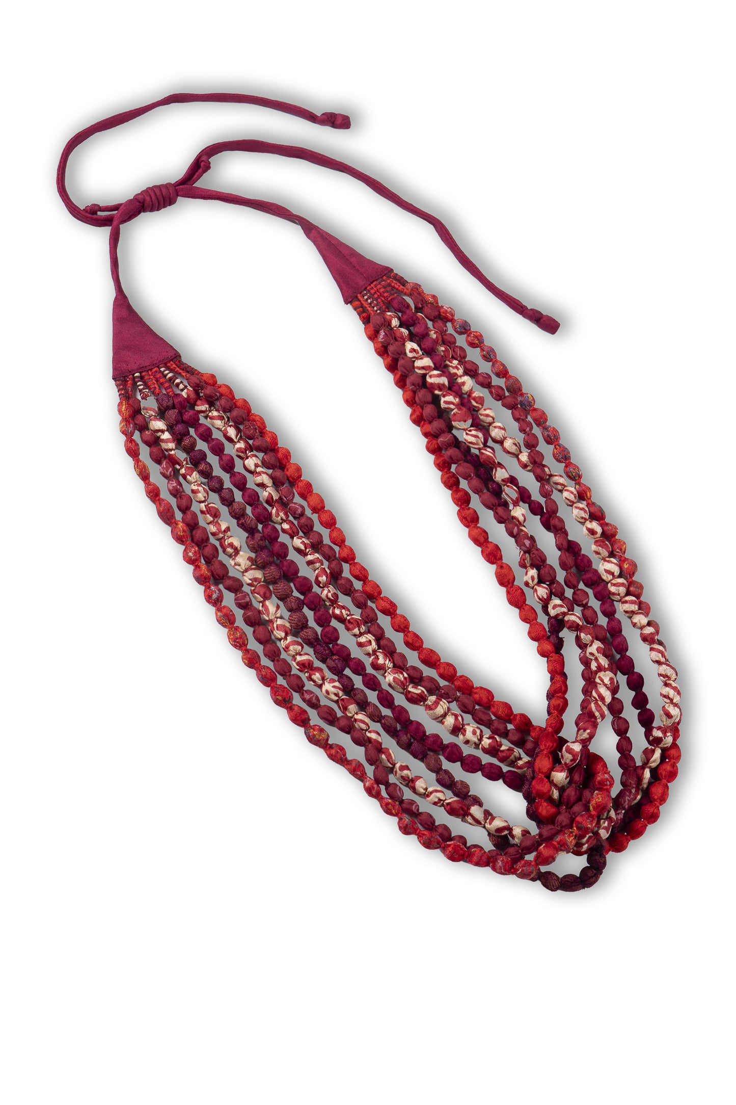 VINTAGE SILK KANTHA SEED NECKLACE - sv2721-red -