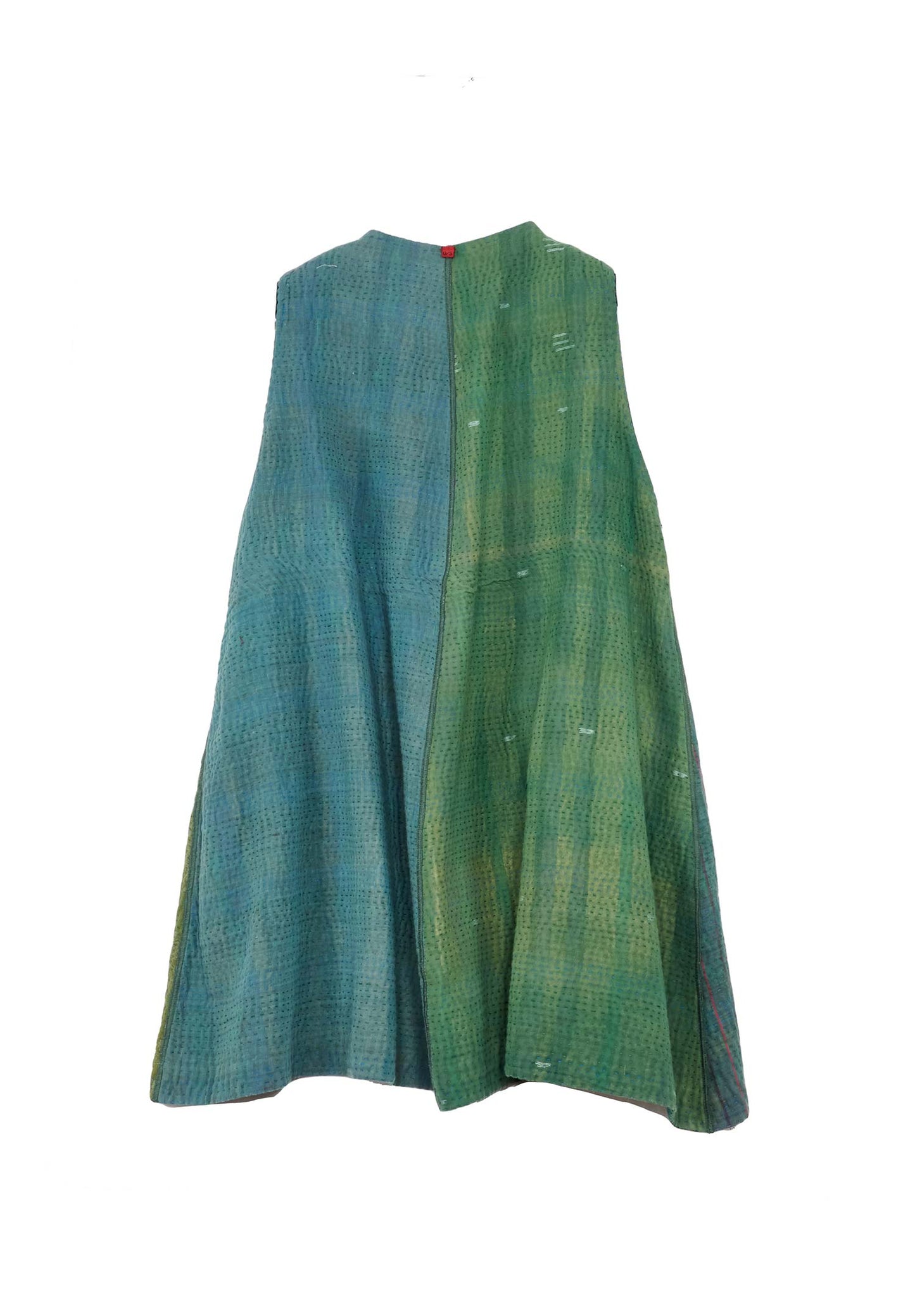 OMBRE PATCHED KANTHA BELL SHAPE LONG VEST - op4225-grn -
