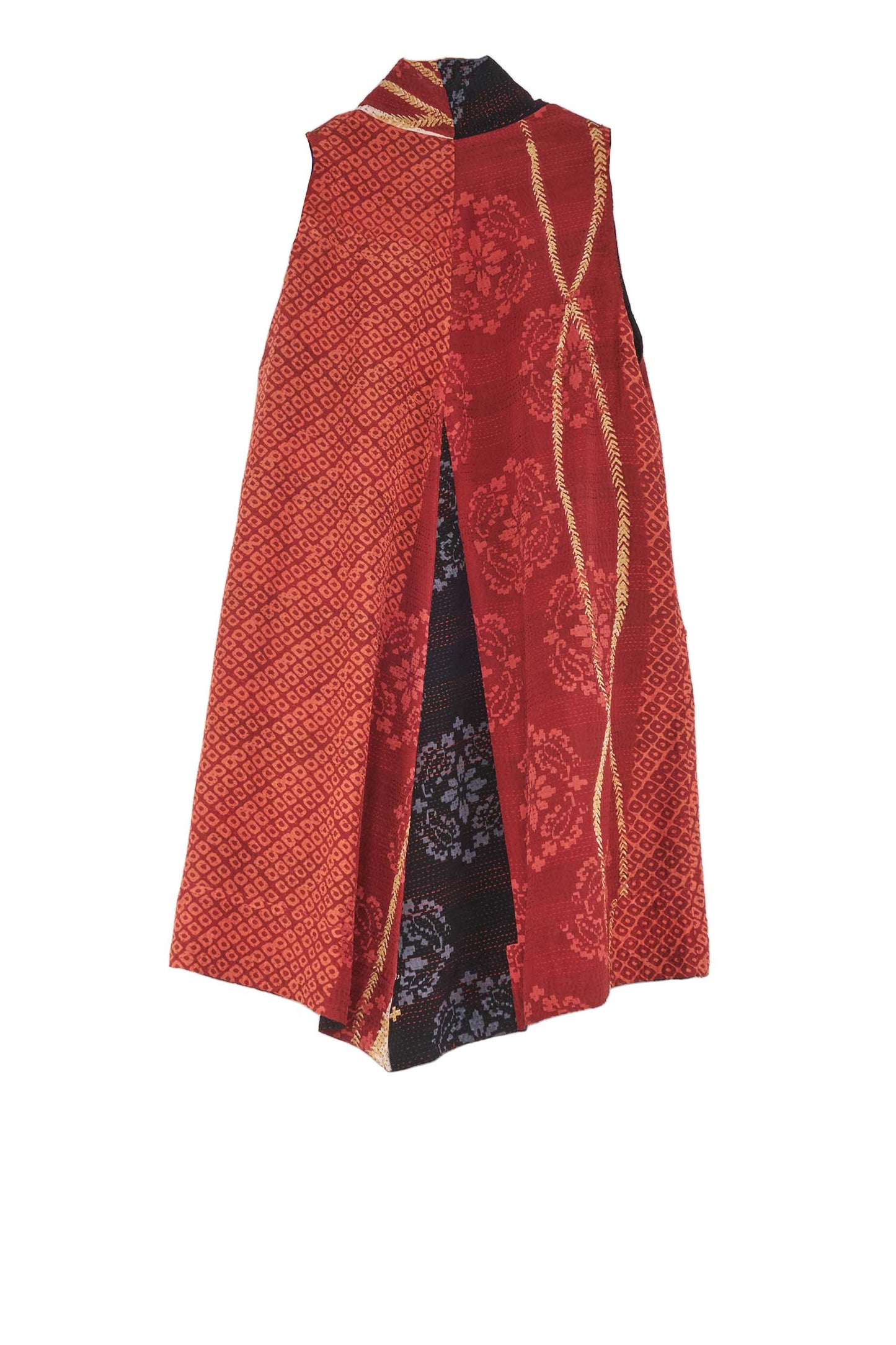 KIMONO PRINT KANTHA A-LINE VEST - kp2203-red -