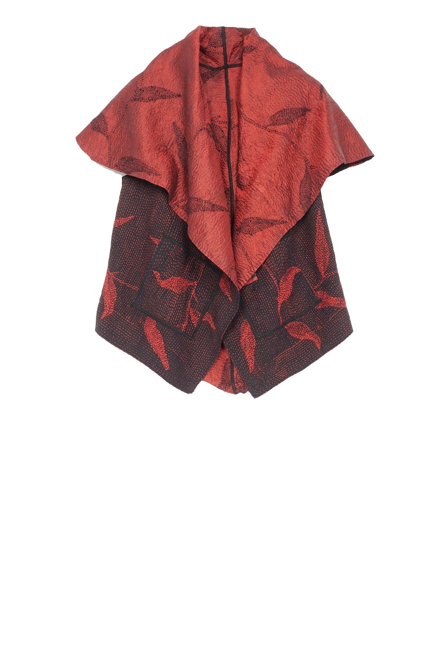 NIGHT BAMBOO SILK COTTON KANTHA CIRCULAR SHORT VEST - nb2202-red -