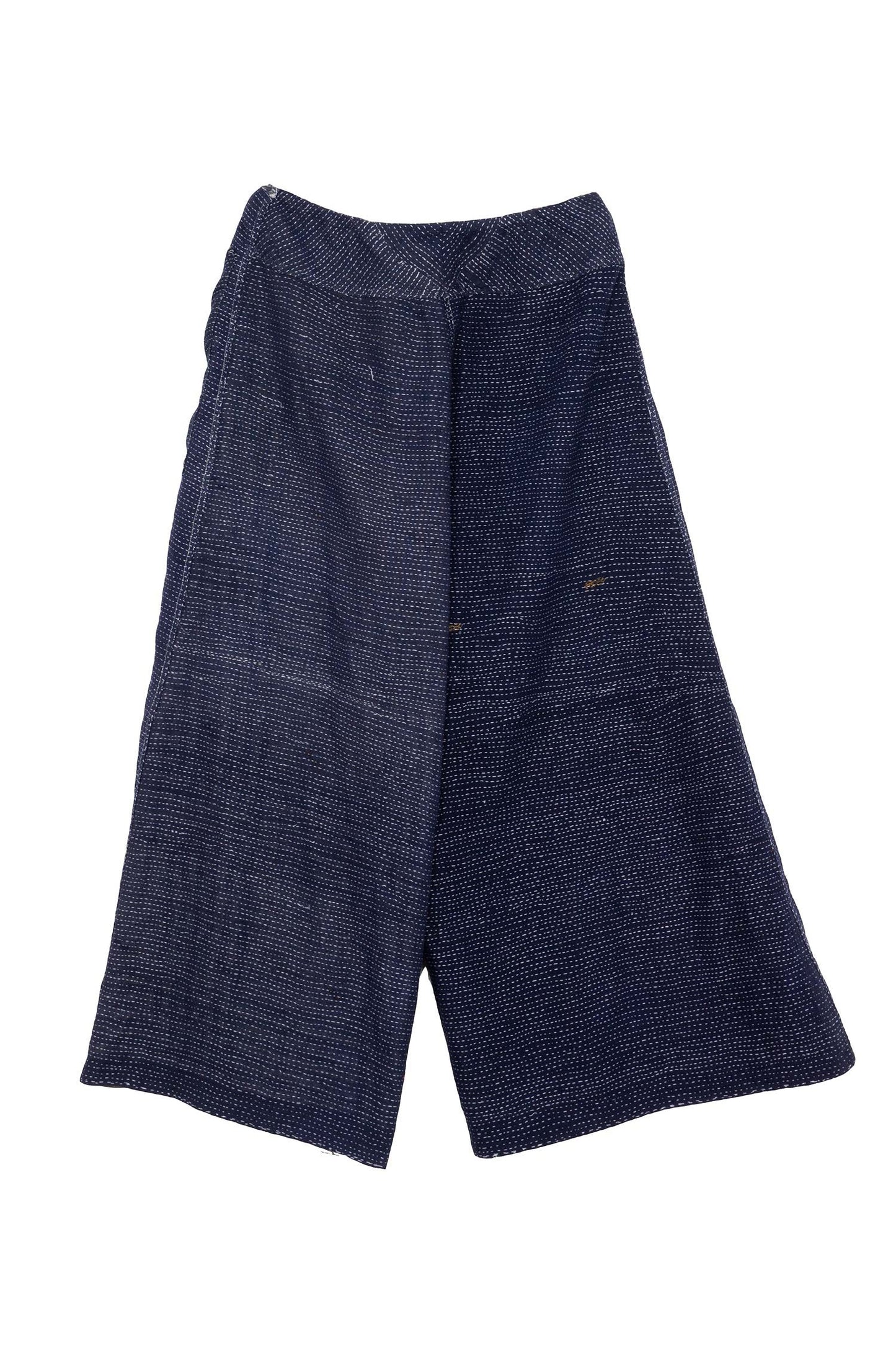 INDONESIAN PRINT VINTAGE INDIGO BACKING KANTHA FRONT WRAP PANTS - bi2631-blu -