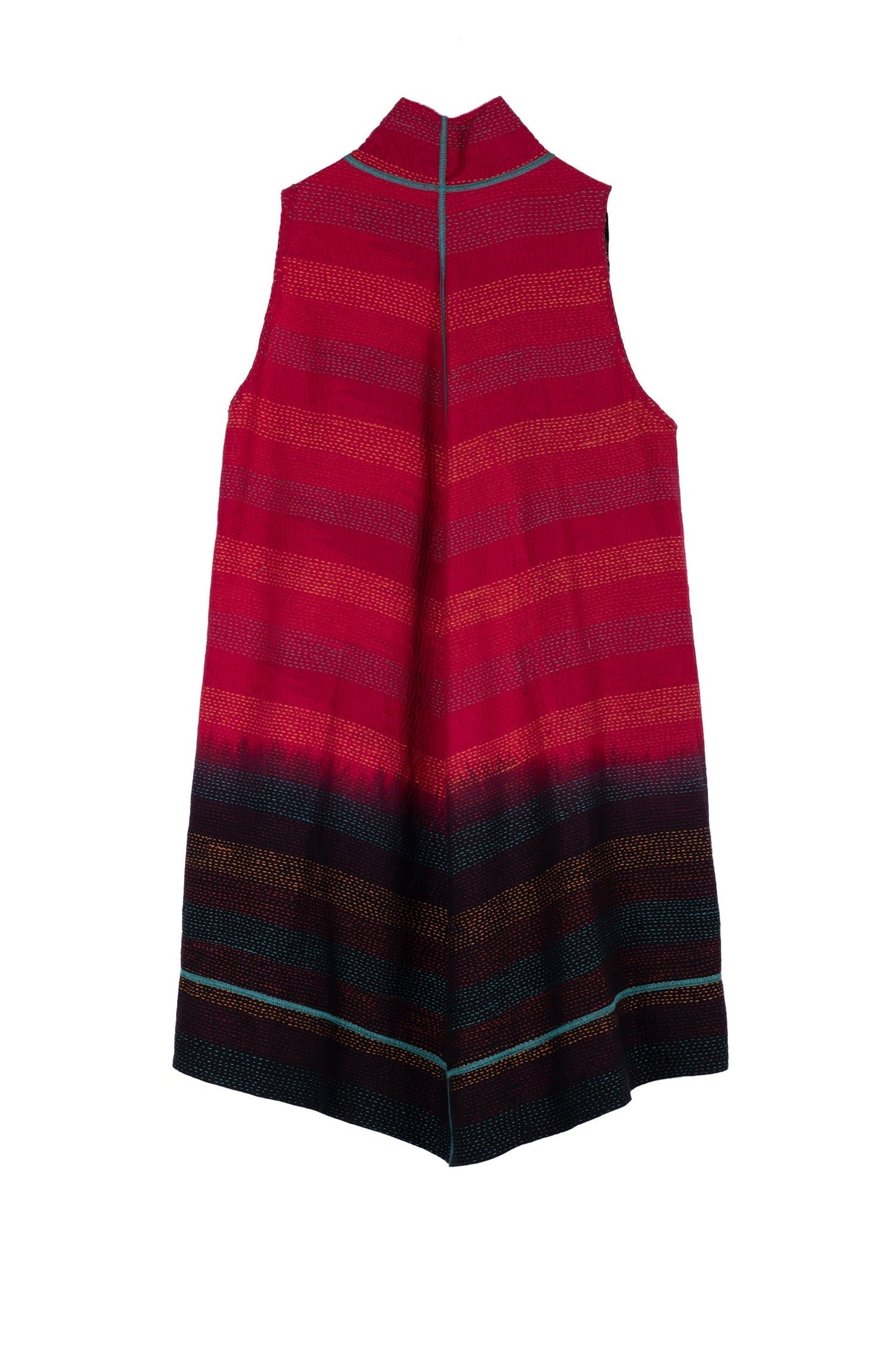 SILK COTTON OMBRE PRINT KANTHA A-LINE VEST - os2203-red -