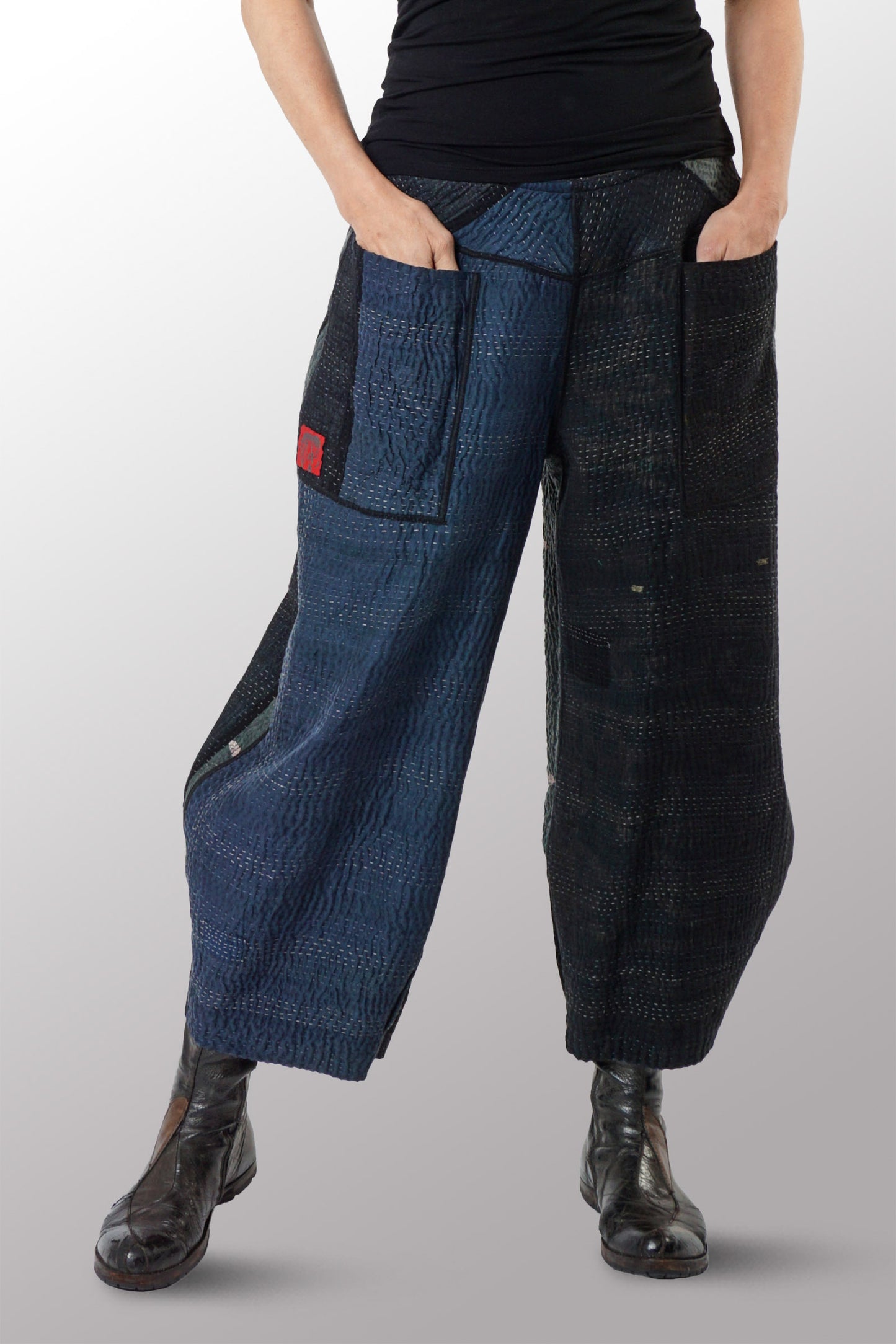 JAIPUR PATCH KANTHA LANTERN PANTS - jp4634-blk -